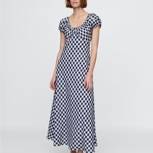 Elegant Blue and White Checkered Maxi Dress